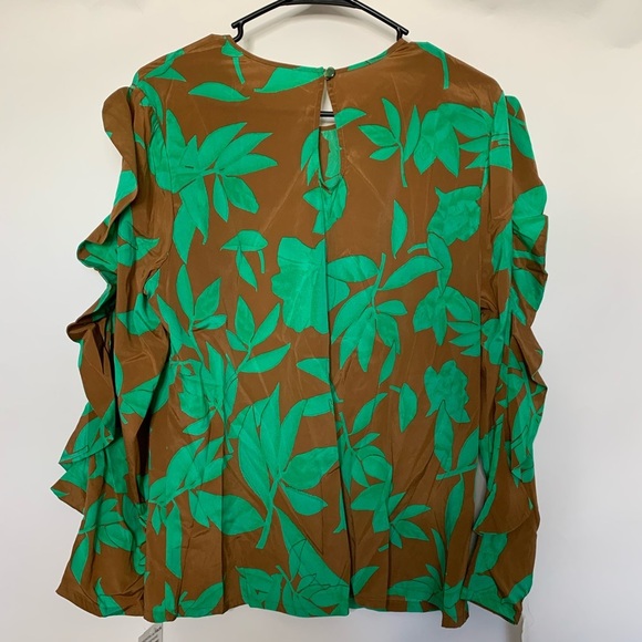 Brown Green Blouse with Leaves Print Size XL NWT - Picture 5 of 8